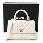 Caviar Quilted Mini Coco Handle Flap White