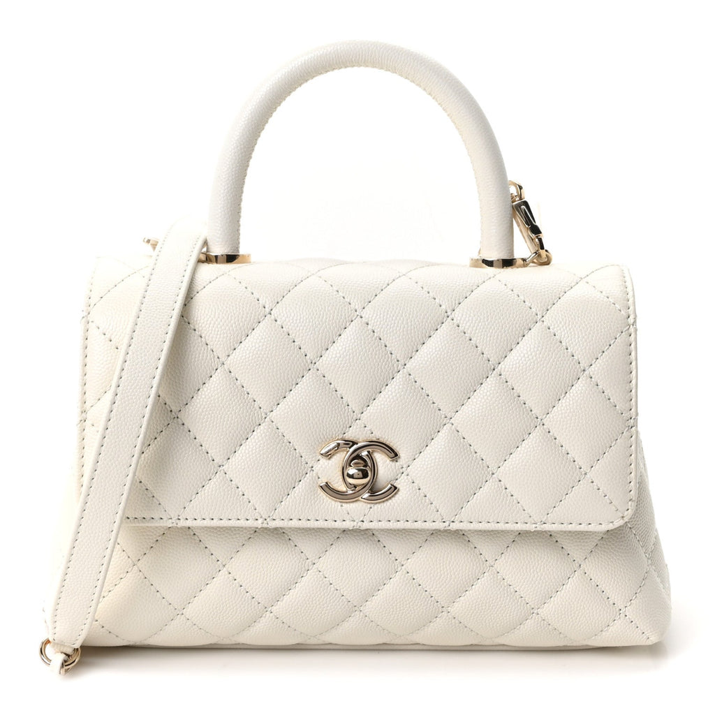 Caviar Quilted Mini Coco Handle Flap White
