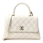 Caviar Quilted Mini Coco Handle Flap White