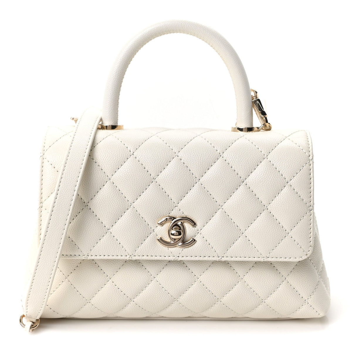 Caviar Quilted Mini Coco Handle Flap White
