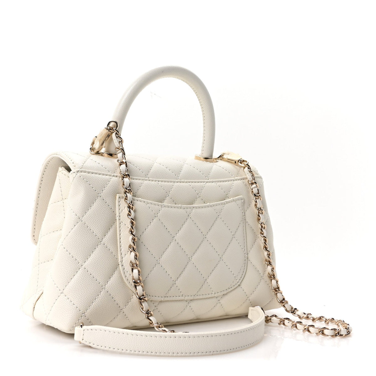 Caviar Quilted Mini Coco Handle Flap White