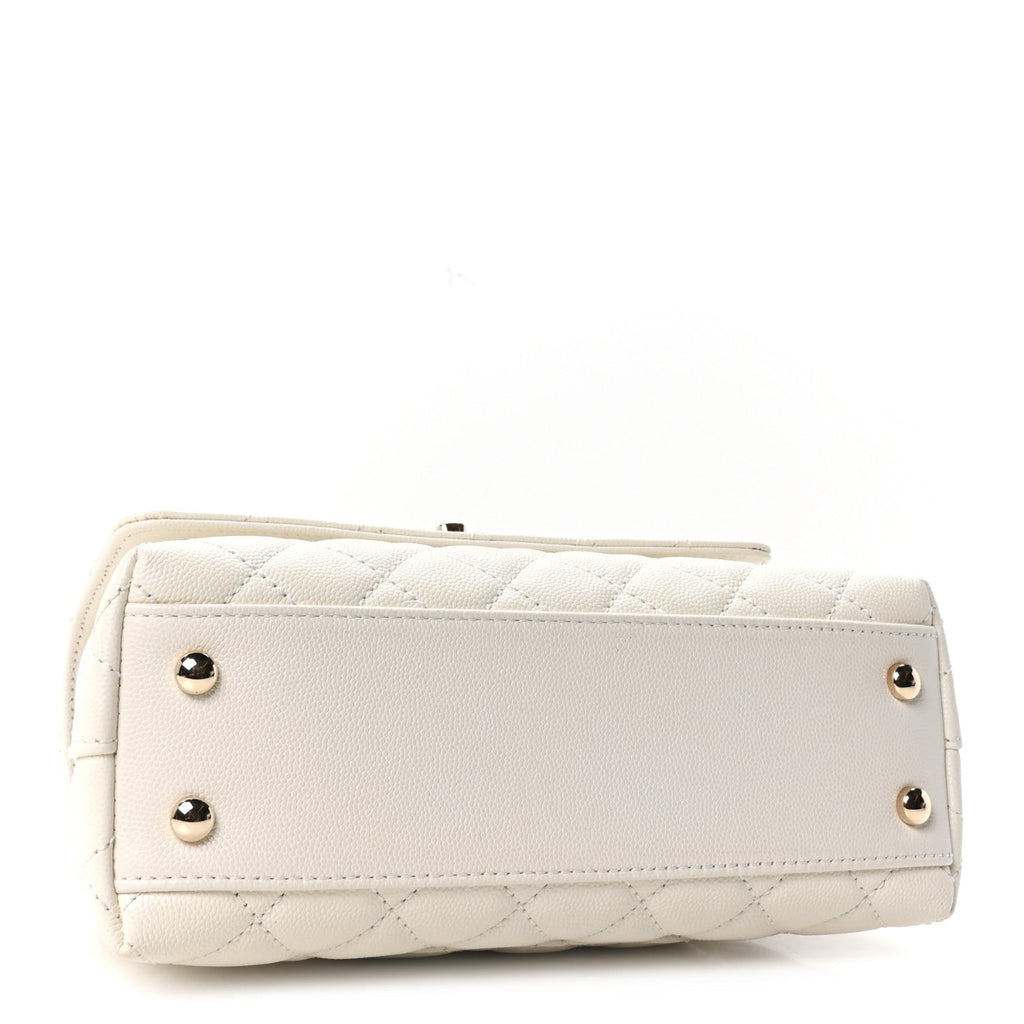 Caviar Quilted Mini Coco Handle Flap White