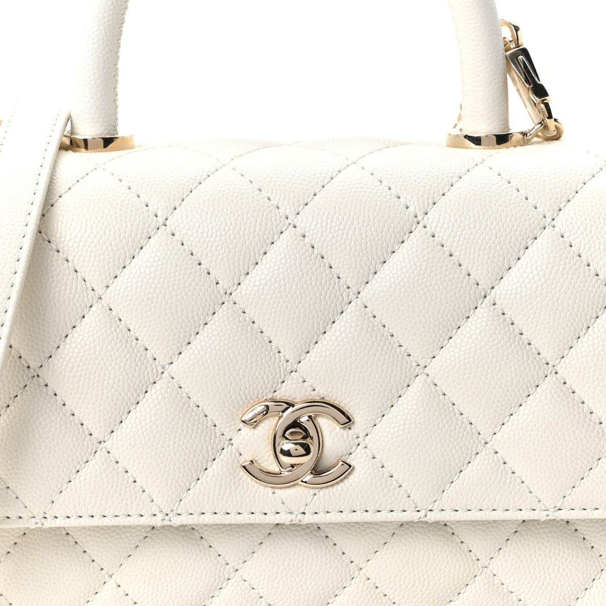 Caviar Quilted Mini Coco Handle Flap White