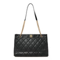 Caviar Quilted Shopping Tote Black