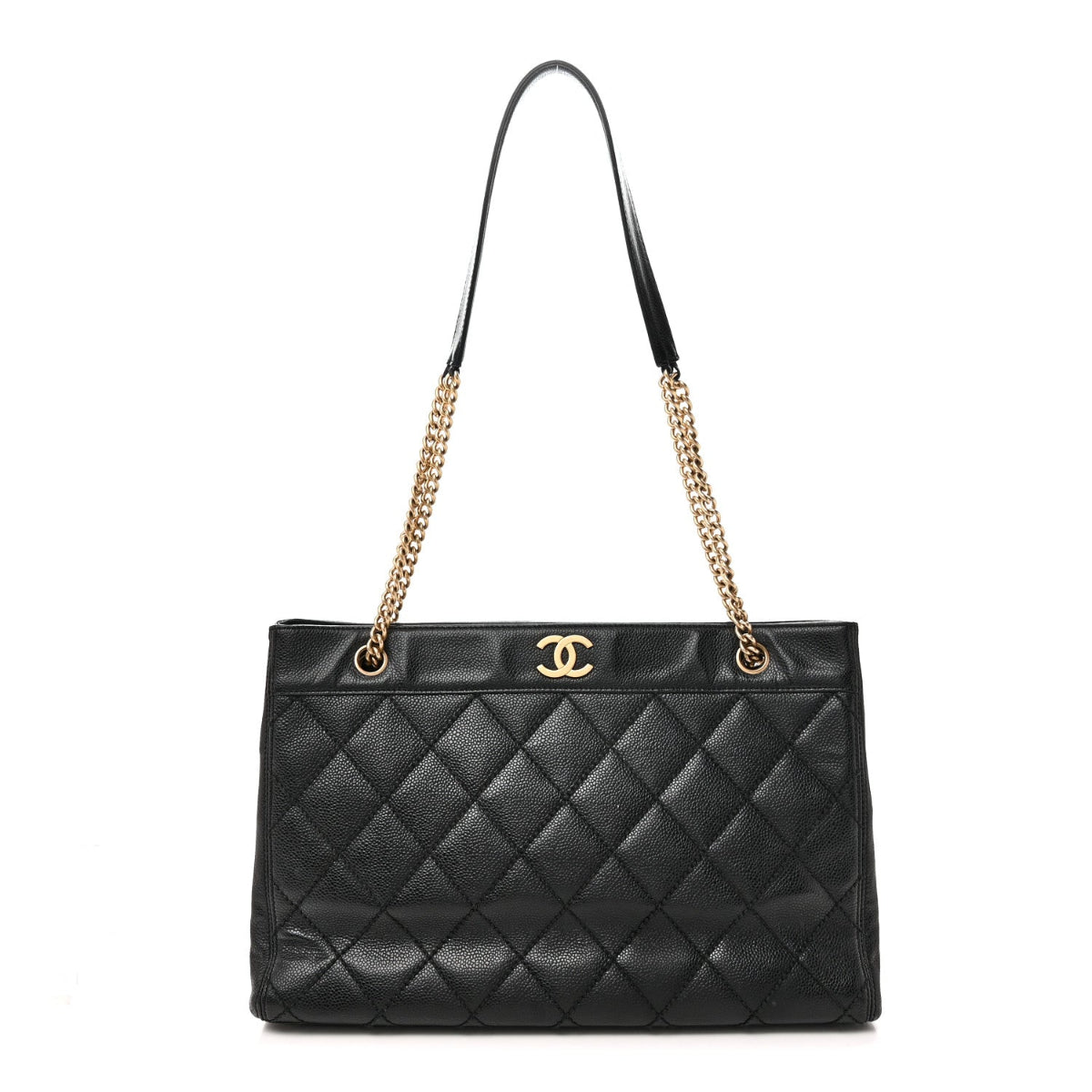 Caviar Quilted Shopping Tote Black