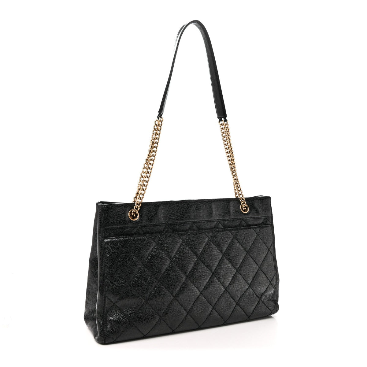 Caviar Quilted Shopping Tote Black