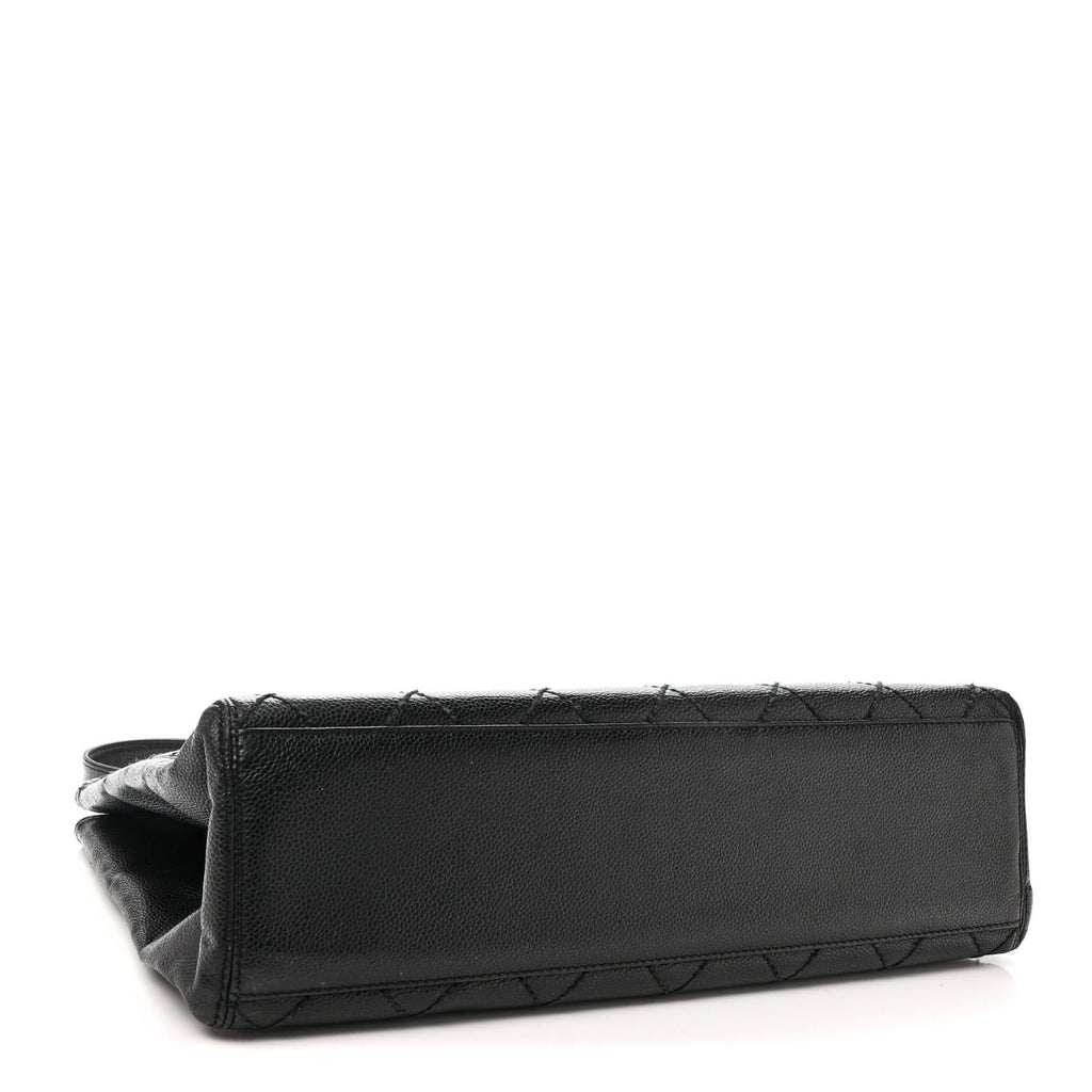 Caviar Quilted Shopping Tote Black