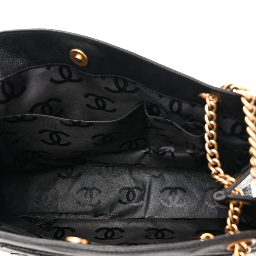 Caviar Quilted Shopping Tote Black