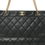 Caviar Quilted Shopping Tote Black