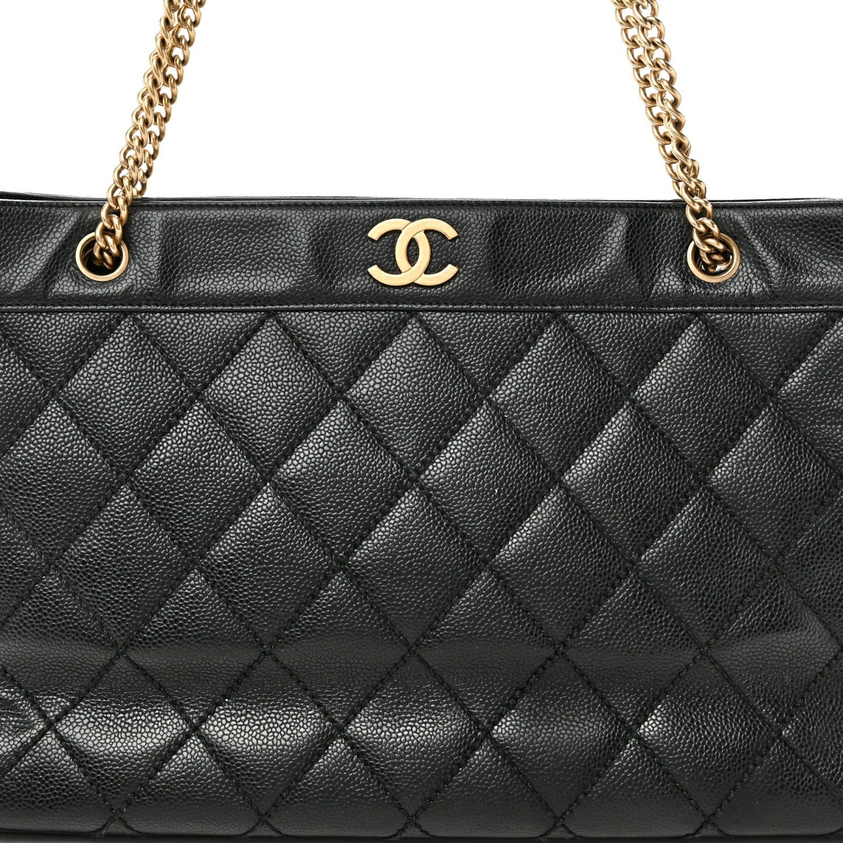 Caviar Quilted Shopping Tote Black