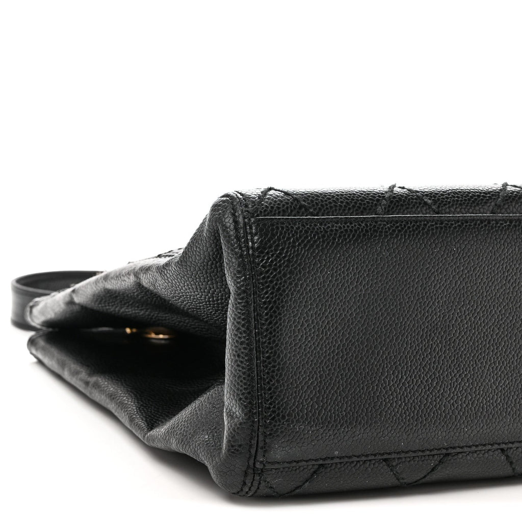 Caviar Quilted Shopping Tote Black