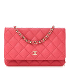 Caviar Quilted Wallet on Chain WOC Pink