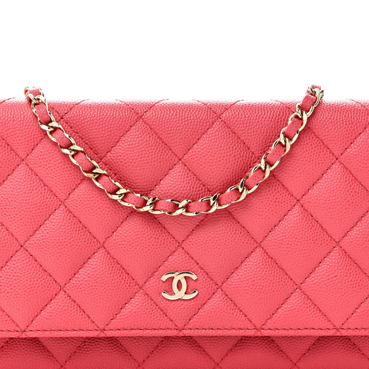 Caviar Quilted Wallet on Chain WOC Pink