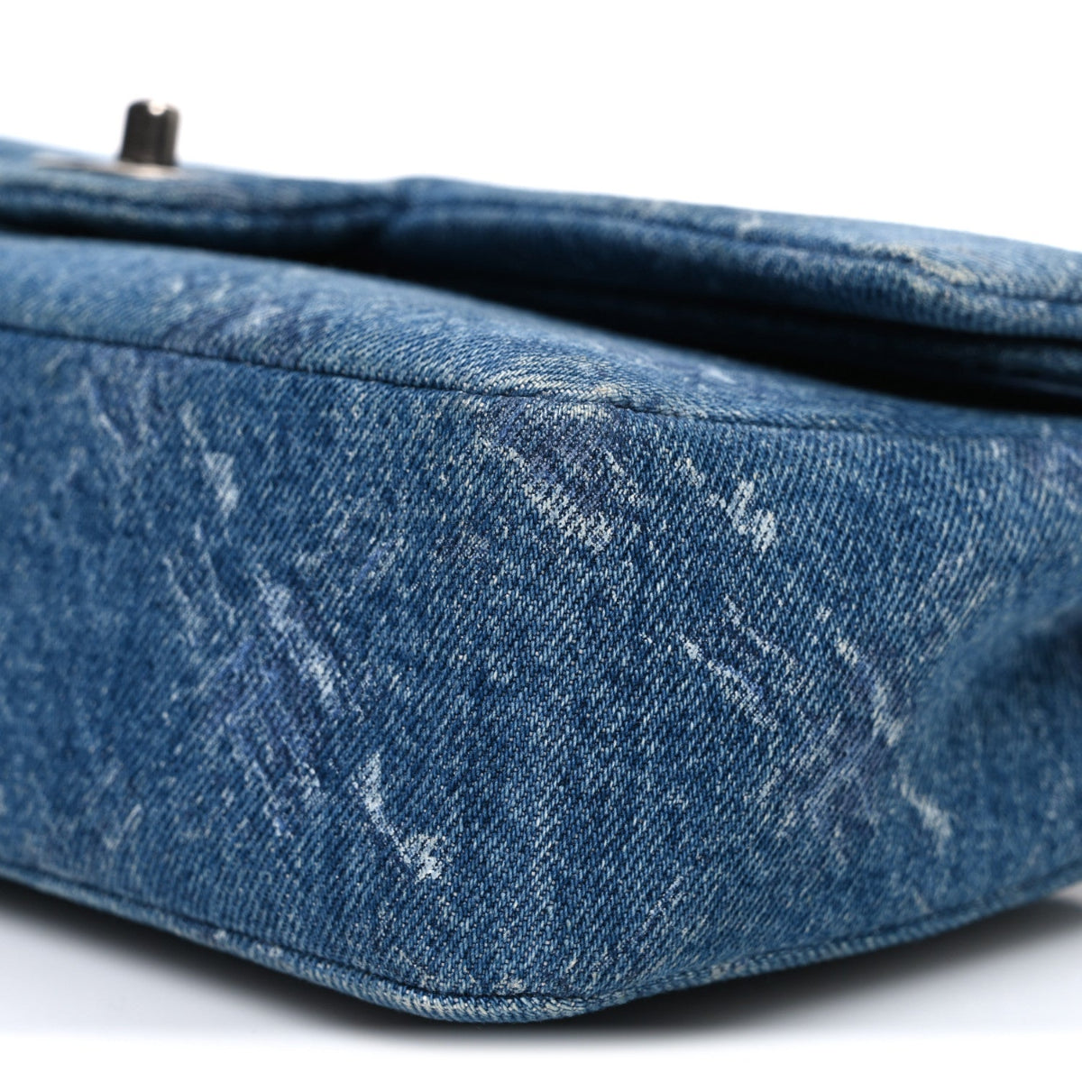 Denim Bleached Chain Medium Double Flap Blue