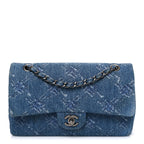 Denim Bleached Chain Medium Double Flap Blue