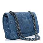 Denim Bleached Chain Medium Double Flap Blue