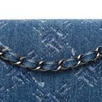 Denim Bleached Chain Medium Double Flap Blue