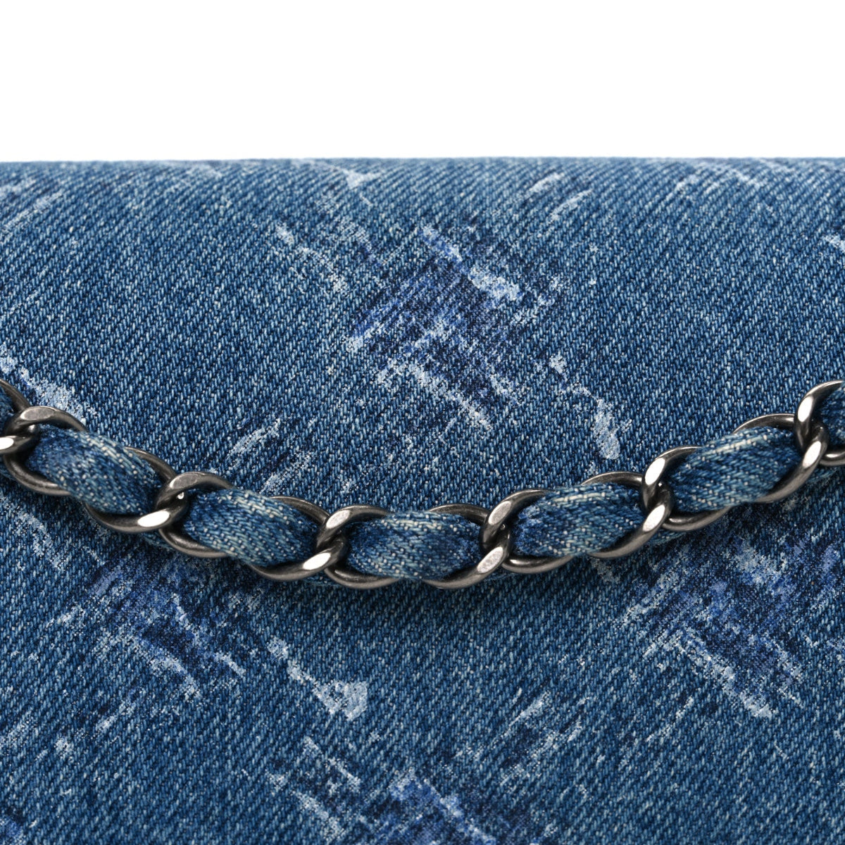 Denim Bleached Chain Medium Double Flap Blue