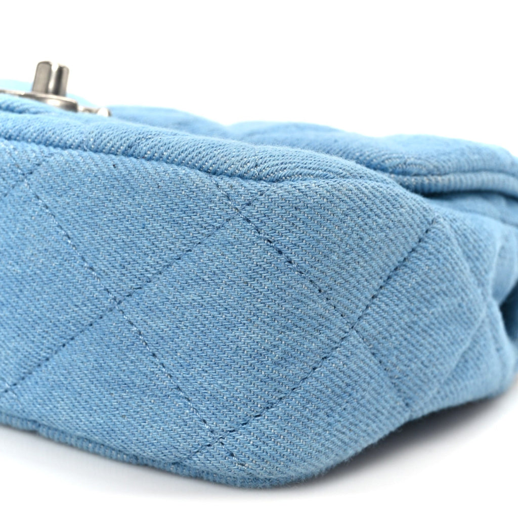 Denim Quilted Sweetheart Mini Flap Blue