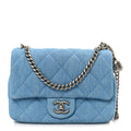 Denim Quilted Sweetheart Mini Flap Blue