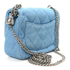Denim Quilted Sweetheart Mini Flap Blue