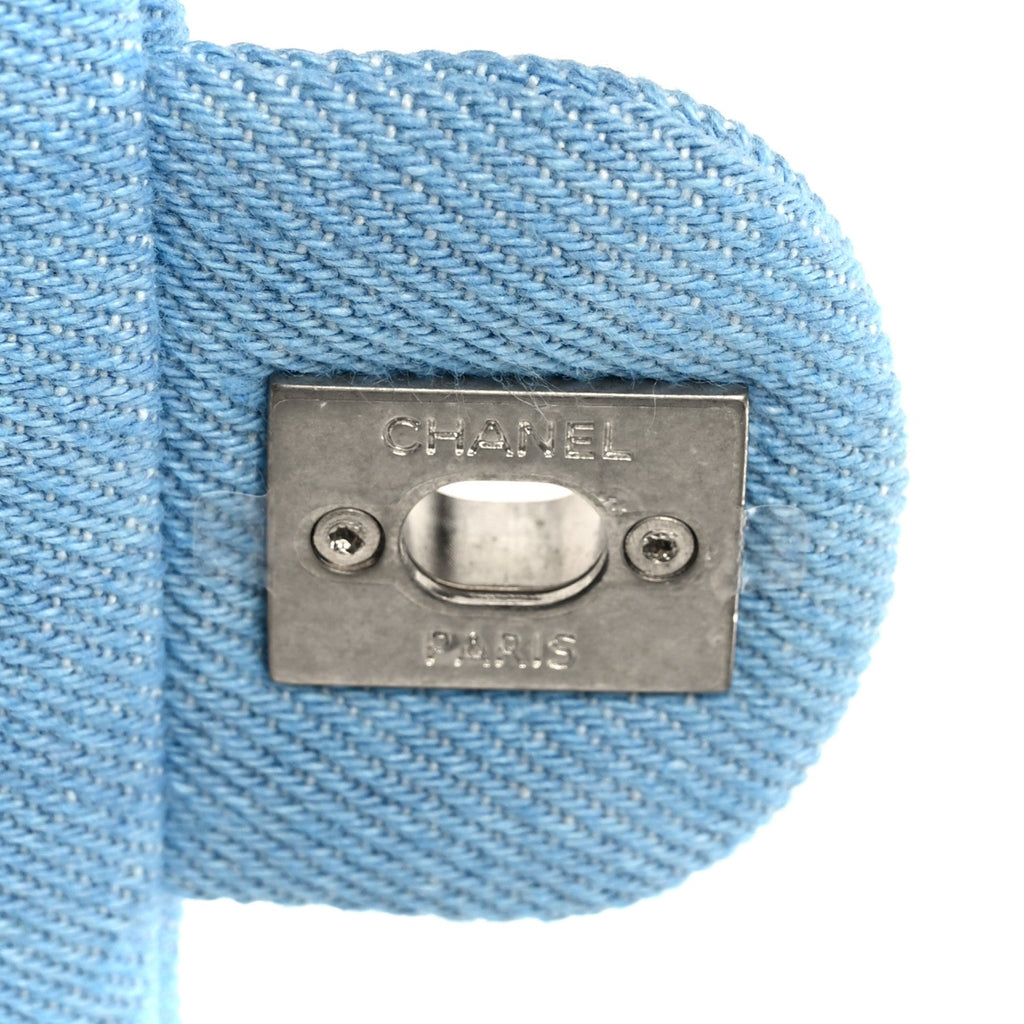 Denim Quilted Sweetheart Mini Flap Blue