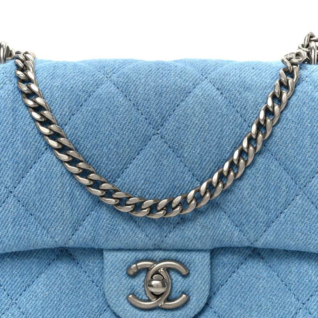 Denim Quilted Sweetheart Mini Flap Blue
