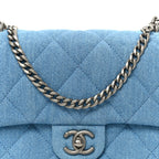 Denim Quilted Sweetheart Mini Flap Blue