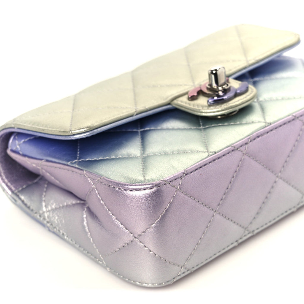 Gradient Metallic Calfskin Quilted Clutch Silver Blue Yellow Purple