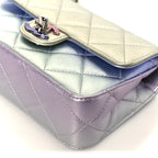 Gradient Metallic Calfskin Quilted Clutch Silver Blue Yellow Purple