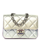 Gradient Metallic Calfskin Quilted Clutch Silver Blue Yellow Purple