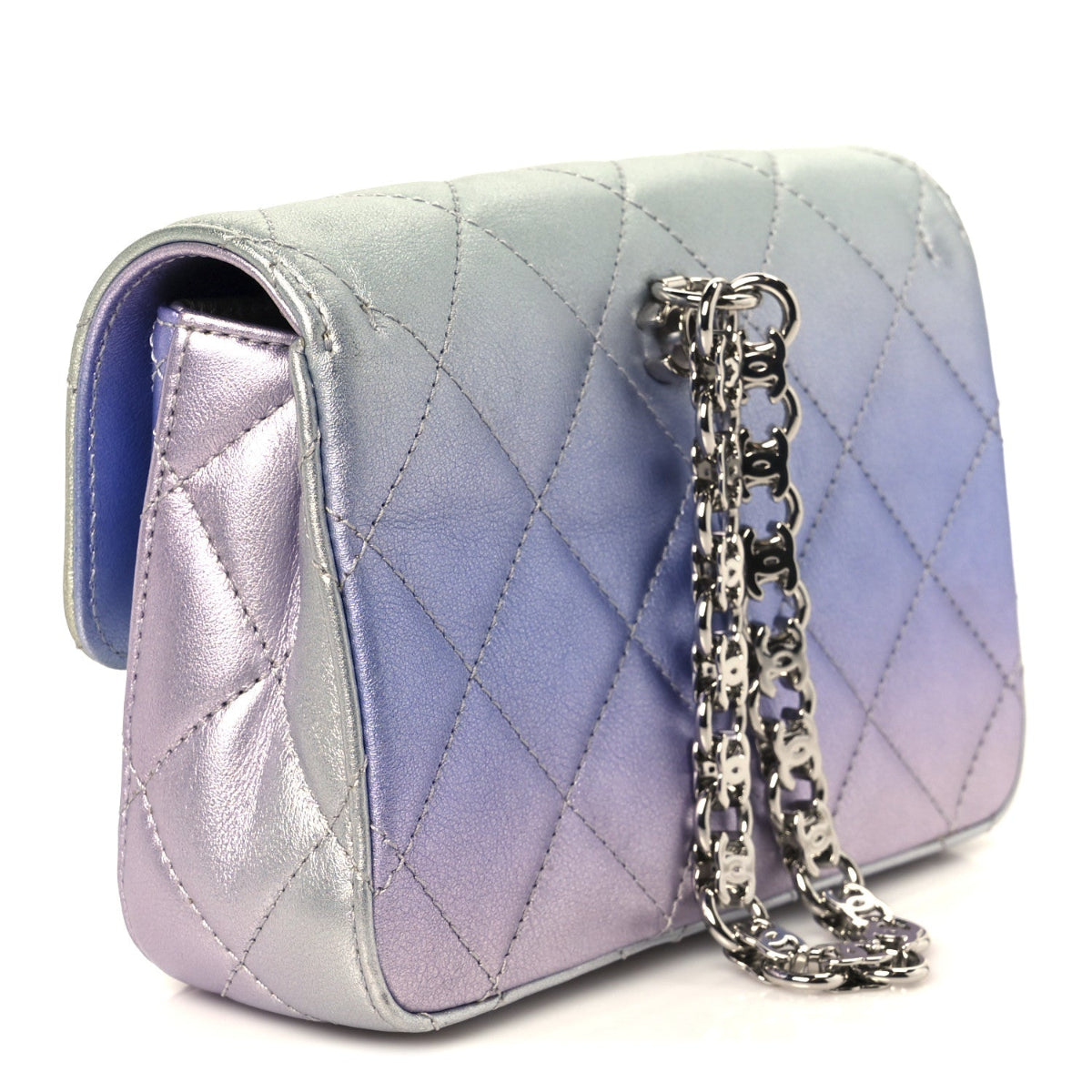 Gradient Metallic Calfskin Quilted Clutch Silver Blue Yellow Purple