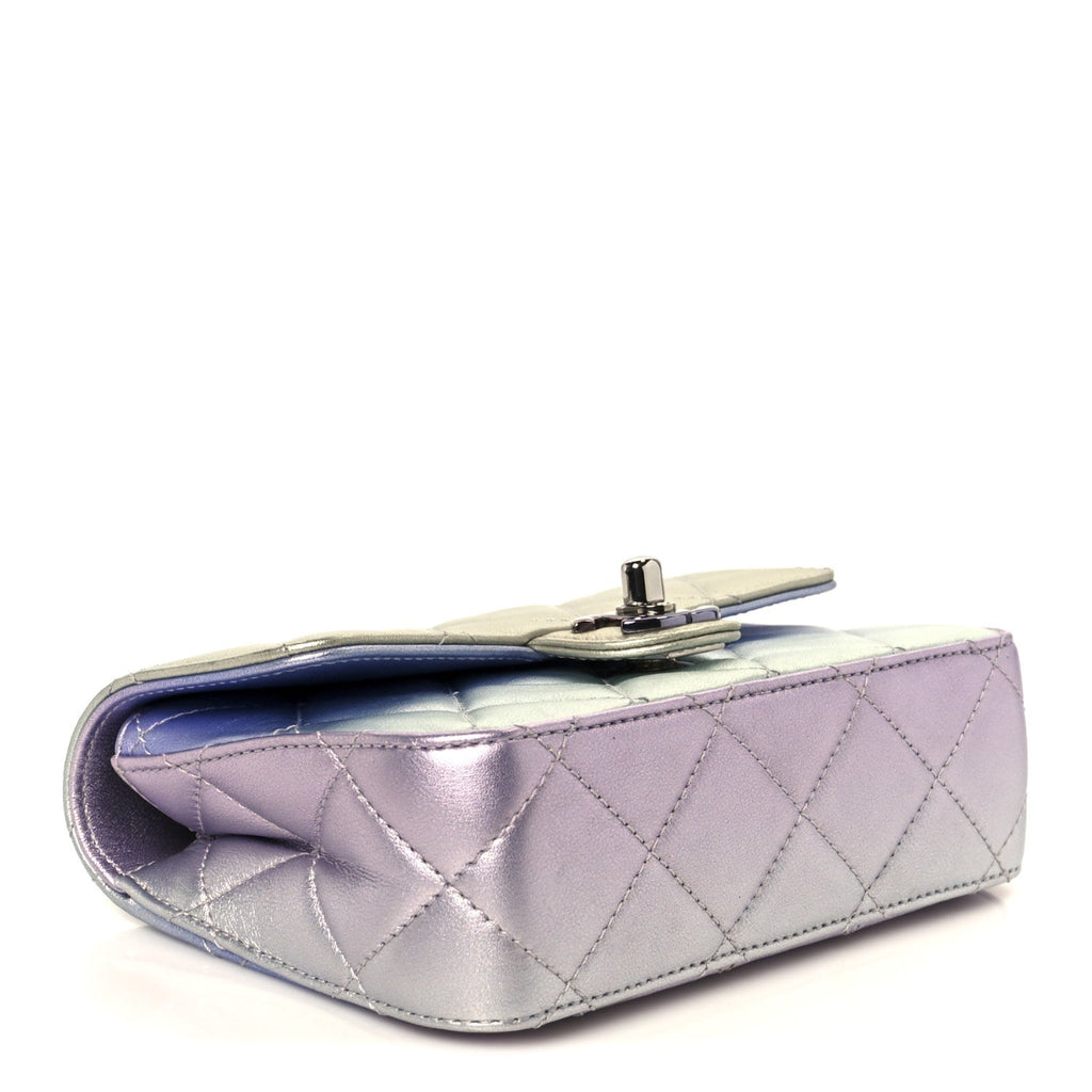 Gradient Metallic Calfskin Quilted Clutch Silver Blue Yellow Purple