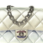 Gradient Metallic Calfskin Quilted Clutch Silver Blue Yellow Purple