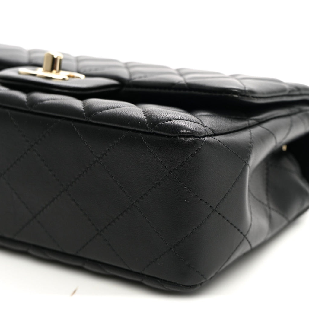 Lambskin Quilted Mini Rectangular Flap Black