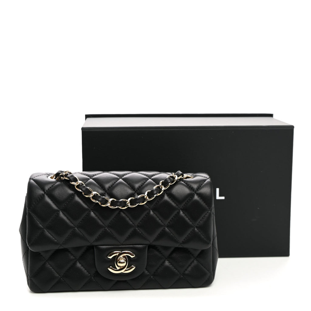 Lambskin Quilted Mini Rectangular Flap Black