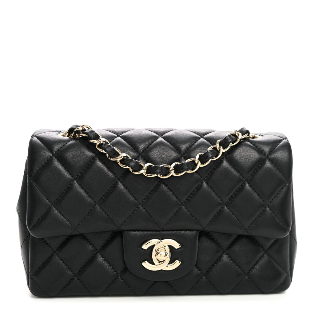 Lambskin Quilted Mini Rectangular Flap Black