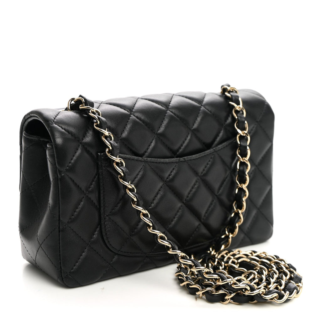 Lambskin Quilted Mini Rectangular Flap Black