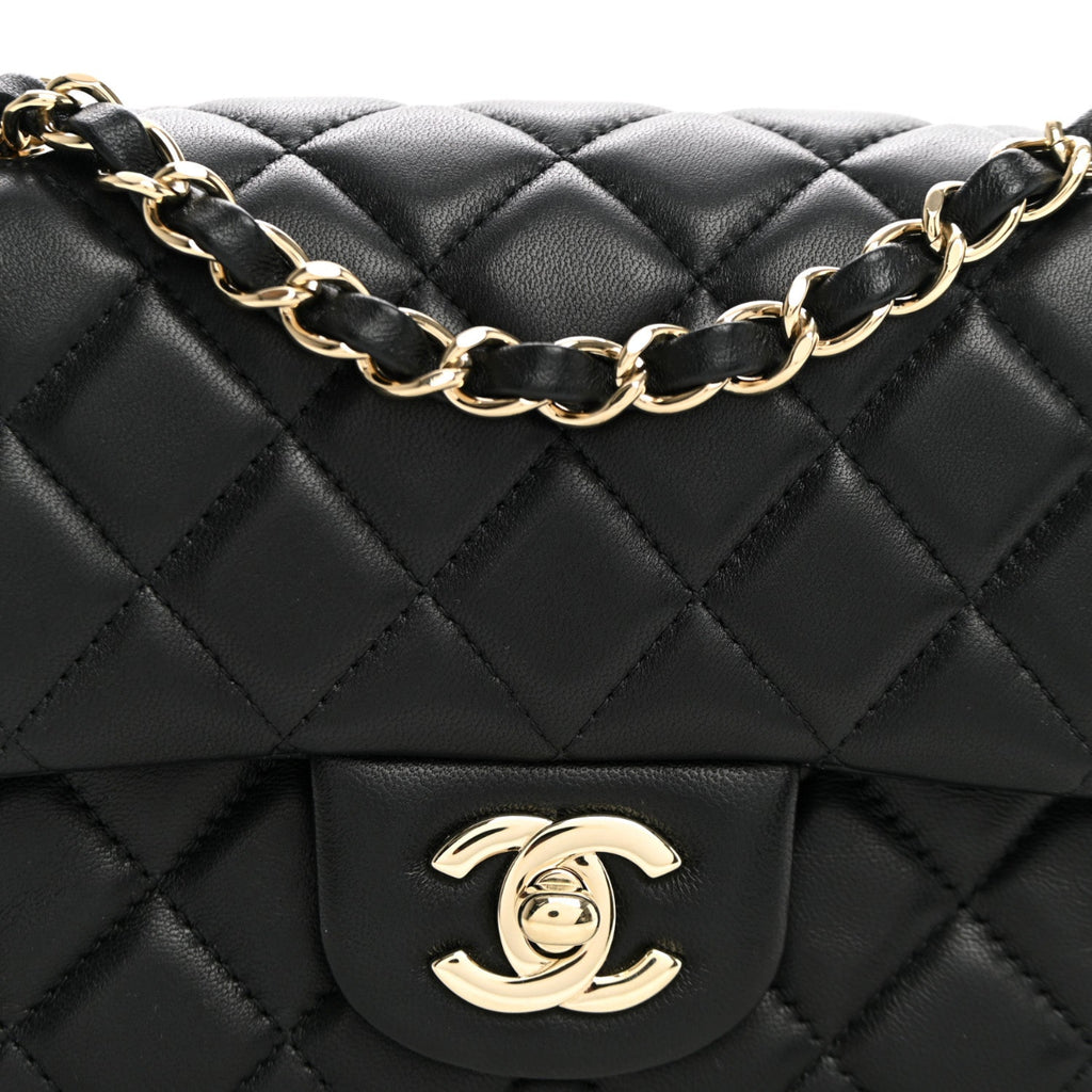 Lambskin Quilted Mini Rectangular Flap Black