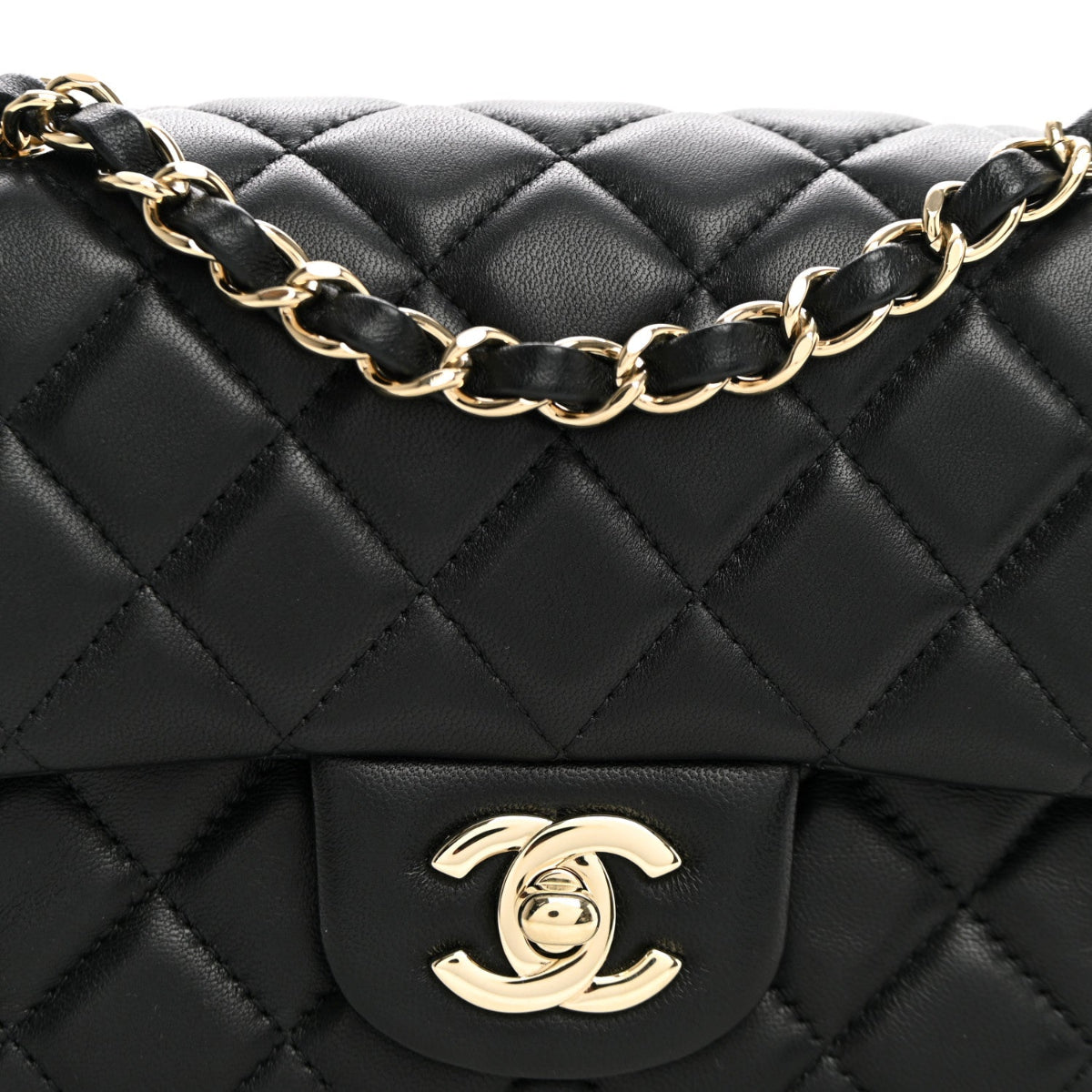 Lambskin Quilted Mini Rectangular Flap Black