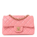 Lambskin Quilted Mini Rectangular Flap Pink