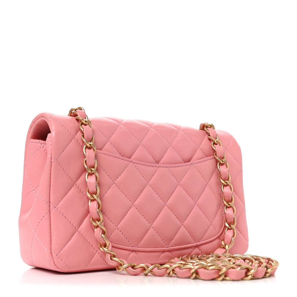 Lambskin Quilted Mini Rectangular Flap Pink
