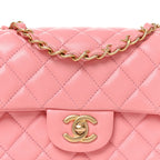 Lambskin Quilted Mini Rectangular Flap Pink