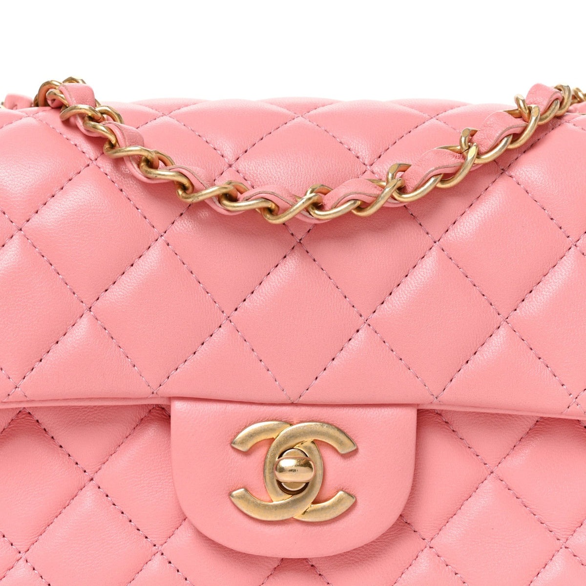 Lambskin Quilted Mini Rectangular Flap Pink