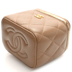 Lambskin Quilted Pearl Crush Mini Vanity Case With Chain Beige