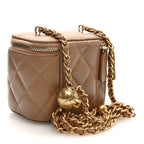 Lambskin Quilted Pearl Crush Mini Vanity Case With Chain Beige