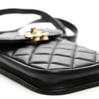 Lambskin Quilted Phone Chain Clutch Waist Bag Black