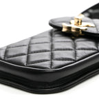 Lambskin Quilted Phone Chain Clutch Waist Bag Black