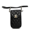 Lambskin Quilted Phone Chain Clutch Waist Bag Black