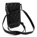 Lambskin Quilted Phone Chain Clutch Waist Bag Black